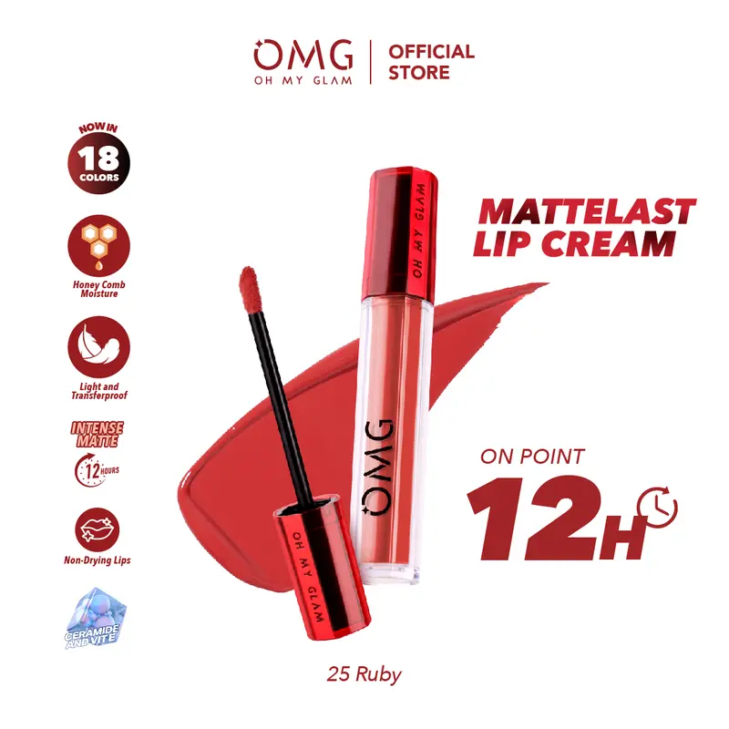OMG OH MY GLAM Mattelast Lip Cream 25 Ruby 2.9 g  - Lip Cream Matte Dengan Warna Intense, Tahan Lama & Ringan 0