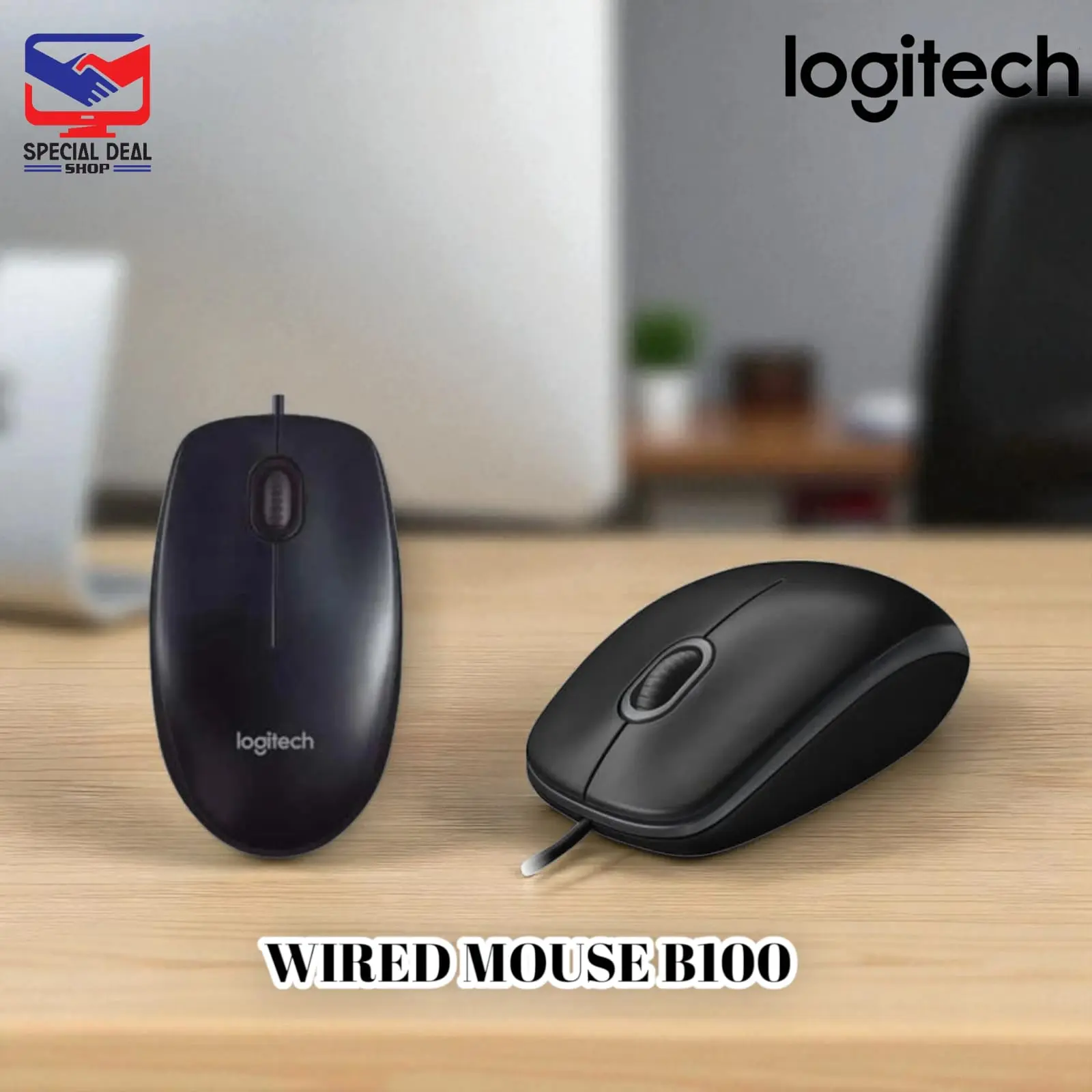 Logitech B100 Mouse Kabel USB Optical