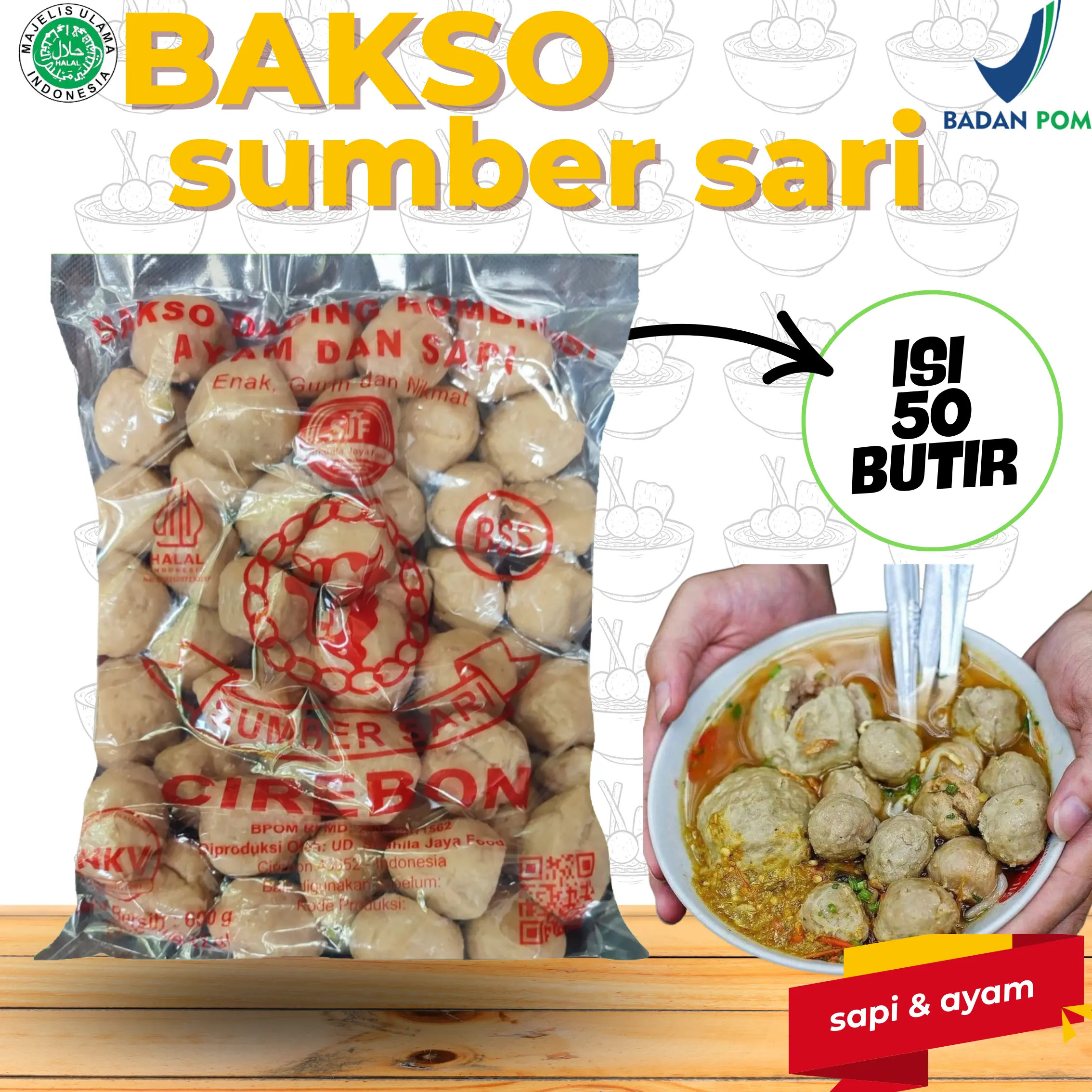 Bakso Shahila Ayam dan Sapi sumber sari Isi 50 Butir - Makanan Beku - Frozen, Food Instan Daging Meat Ikan Odeng