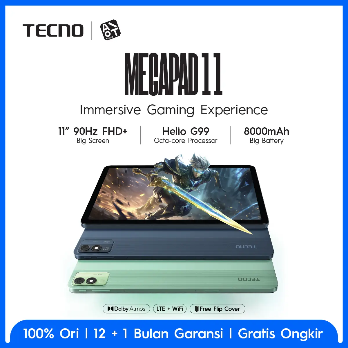 TECNO MEGAPAD 11 - 8+8GB*/256GB, 11inch Ultra Screen, Eye Care Mode, Sim Card + T-Flash, 8000mAh, 18W Fast Charging, MediaTek Helio G99, Android 14