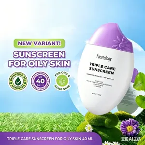 Facetology Triple Care Sunscreen SPF 40 PA+++ 40ml - Untuk kulit berminyak dan berjerawat, mengandung asam salisilat dan ekstrak artemisia yang dikapsulasi, anti-penuaan, dan mencerahkan.