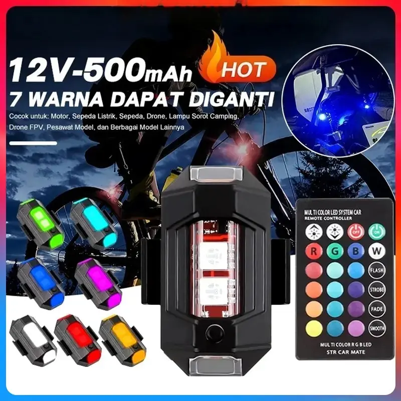 【Gajian sale  & 8.8】LAMPU LED KEDIP PESAWAT RGB LED AIRCRAFT PLANE 7 WARNA USB MOBIL MOTOR BANYAK MODE Motor Peringatan Lampu Tahan Air USB Satu remote control + dua lampu