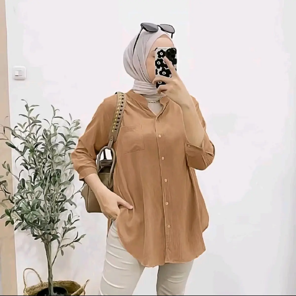 Kemeja Kirana Cringkle Airflow Atasan Blouse Wanita Panjang Kerah Sanghai