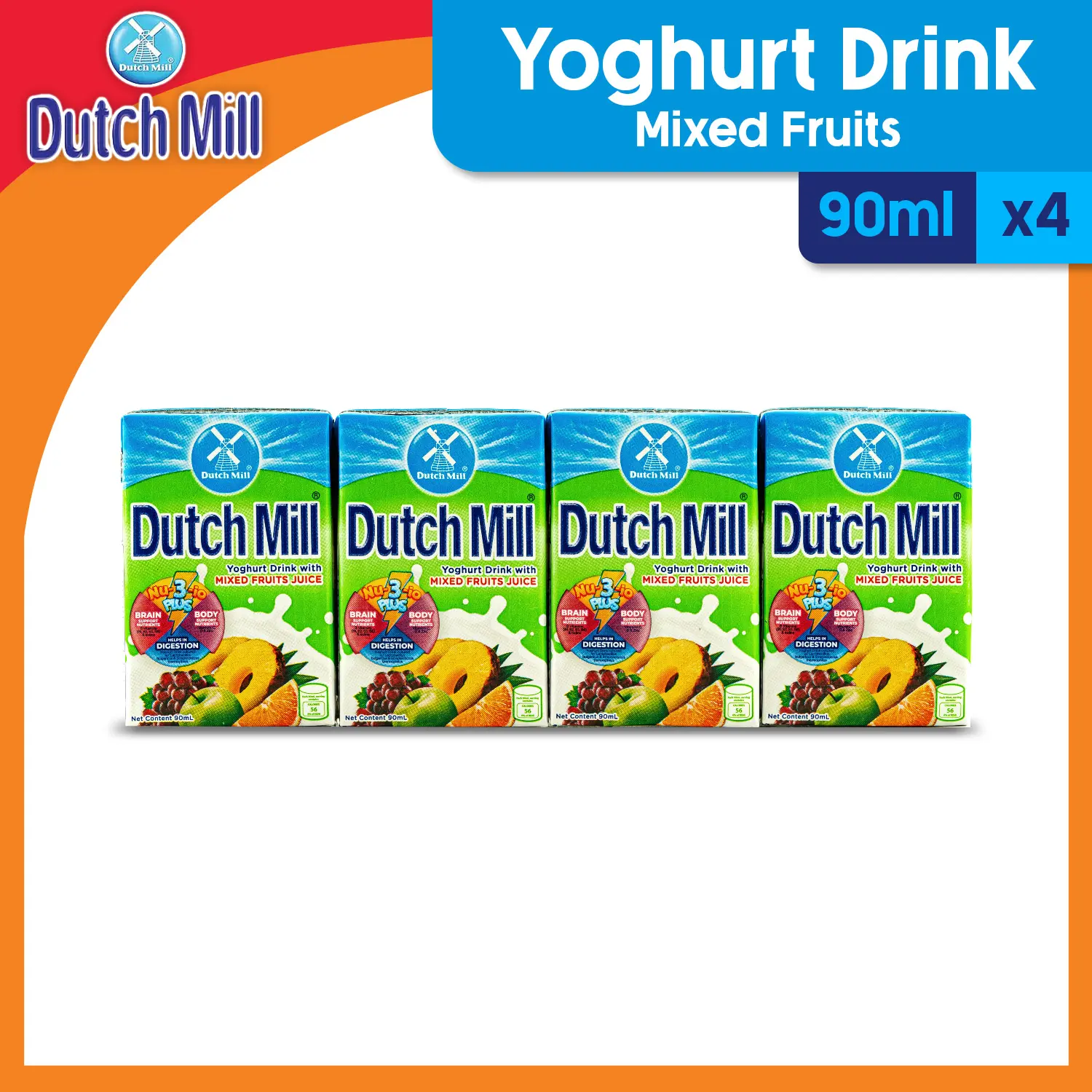Dutch Mill Yoghurt Drink Mixed Fruit Juice 90ml x 4