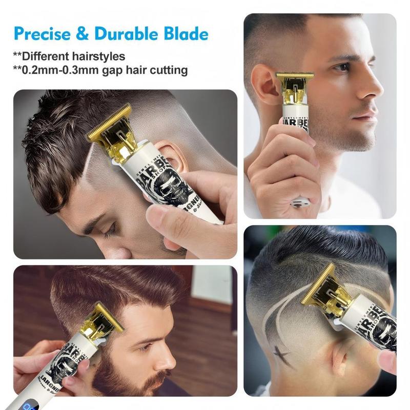 LARGNER Electric Clippers Barber Grooming Kit Rechargeable Cordless Close Cutting T-Blade Trimmer Hair Clippers for Men Zero Gapped Detail Beard Shaver,Zero Gapped T-Blade Hair Trimmer LED Display, Rechargeable Cordless Grooming KitT9 6