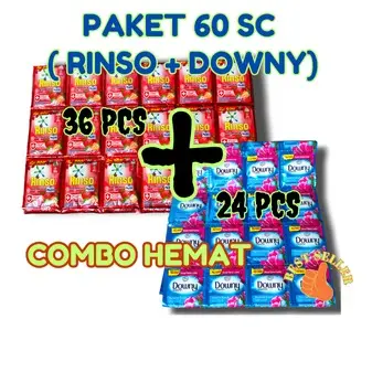 new PAKET SELINGKUH 60 PCS RINSO + DOWNY PAKET CUCI 60 SACHET  RINSO CAIR 36 SACHET + DOWNY 24 SACHET