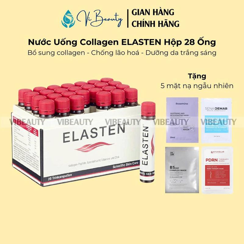 ViBeauty Nước uống Collagen Elasten Đức 25MLx28 ống Bổ sung collagen chống lão hóa dưỡng da trắng sáng Tặng 5 mặt nạ ngẫu nhiên