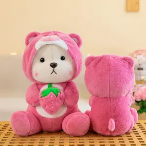 Boneka Teddy Bear Costum Lotso Hoodie Strawberry 30cm Plush Dolls Hadiah Ulang Tahun Anak Viral