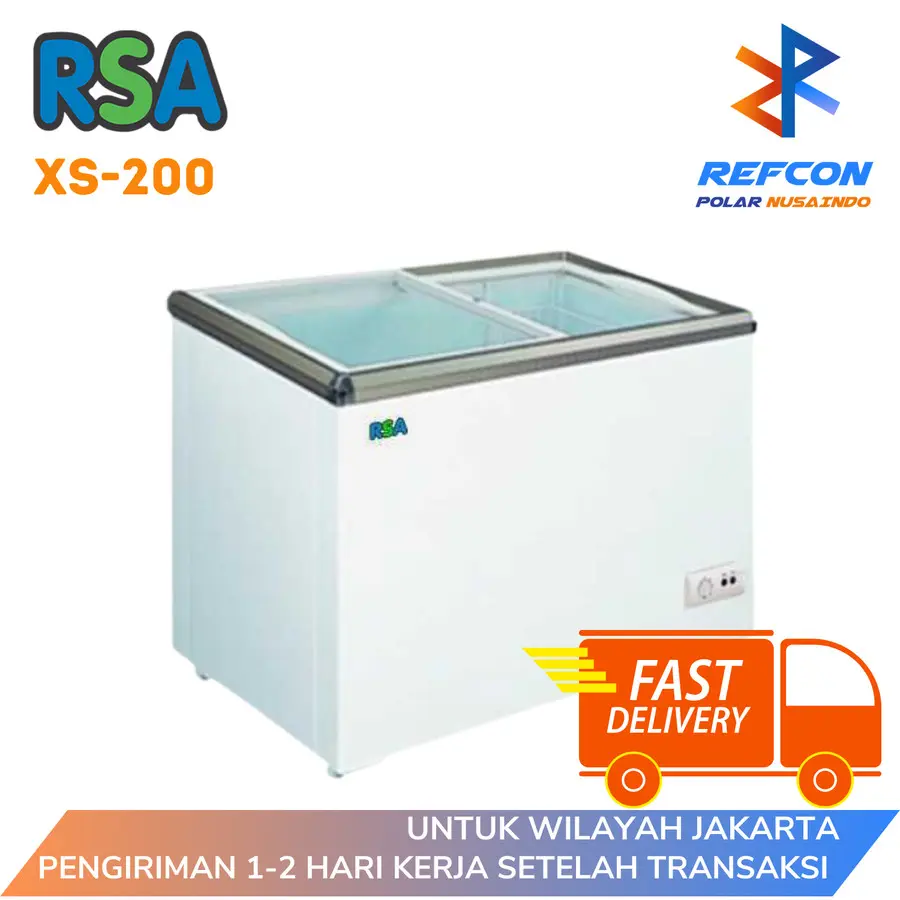 RSA Sliding Flat Glass Freezer XS-200 / XS200 kaca datar 171 liter