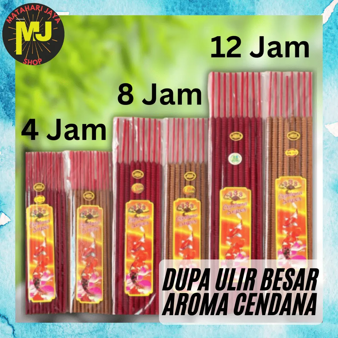 MJ Hio Dupa Ulir Besar Cendana 40 Cm 9 Batang 12 Jam / Sandalwood 38 Cm 8 Jam / Lao Shan 30 Cm 30 Batang 4 Jam