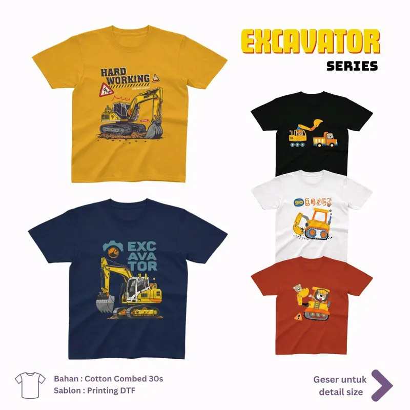 KAOS ANAK (EXCAVATOR SERIES TERBARU) NYAMAN DIPAKAI BAHAN HALUS Pakaian 5