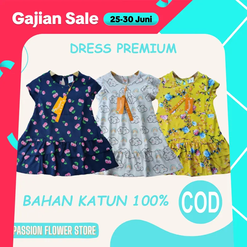 DRESS ANAK PEREMPUAN PREMIUM LENGAN PENDEK BY PASSION FLOWER  Anak-Anak USIA 1-8 TAHUN Katun 0