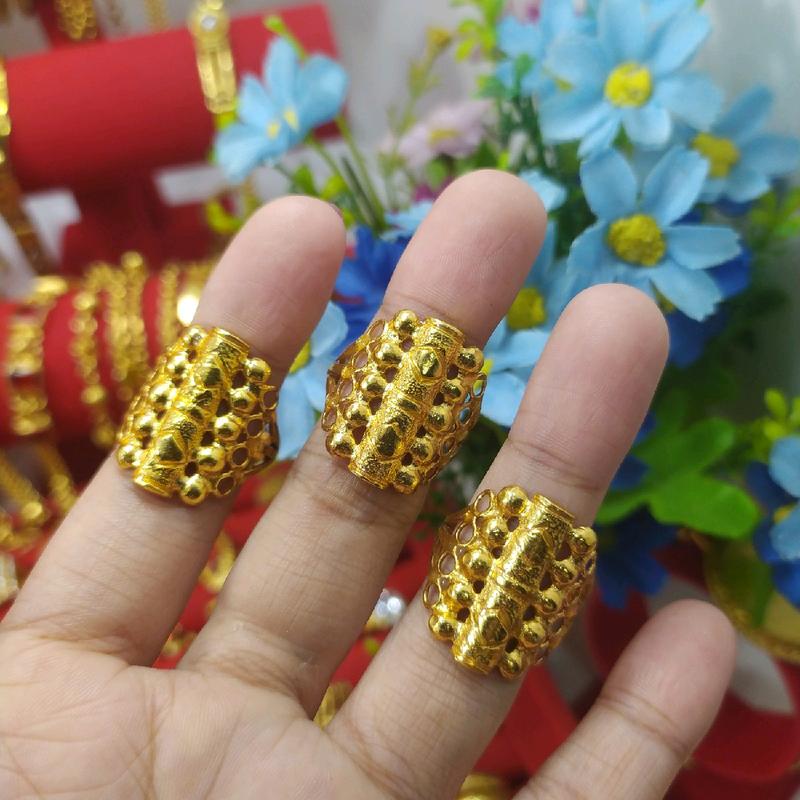 Cincin Motif Anggur Bambu Tengah Lapis Kristal 24 Karat - Emas, Perhiasan - Rings 6