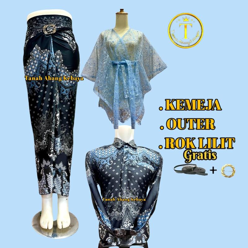 Couplean Lengkap (Kemeja Lengan Panjang+Outer Dan Rok Lilit Batik) Kekinian untuk Acara FORMAL I Kondangan I Wisudah Dan Free Ring 9