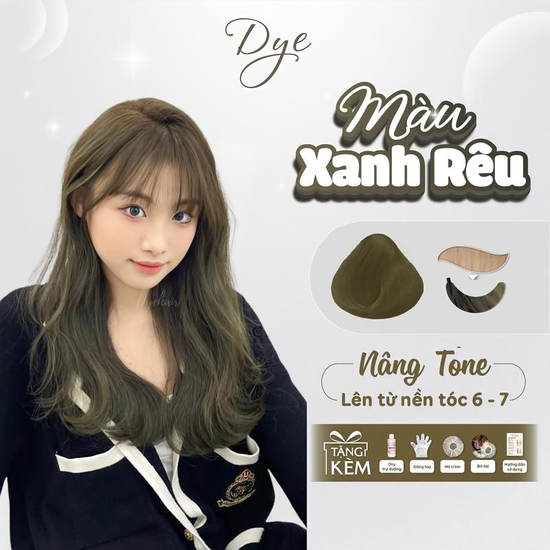  Thuốc nhuộm tóc màu Xanh Rêu nâng tone Dyehair tặng kèm oxy trợ dưỡng và bao tay Không chứa silicon Đổi Màu Tóc 