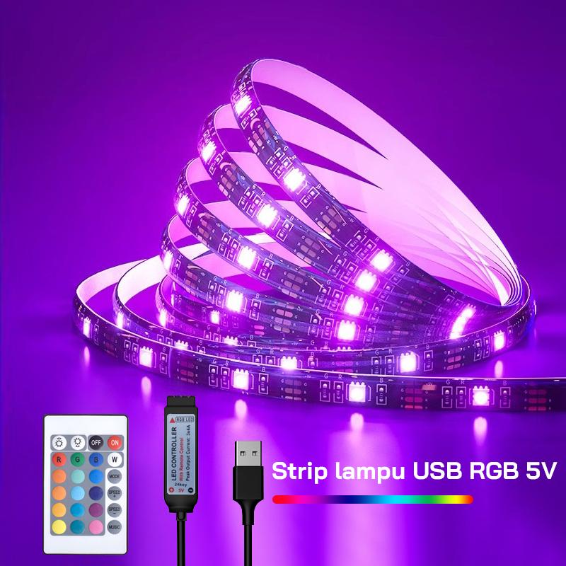 Lampu Strip LED RGB USB CCTV 5050 Putih Hangat IP44 1-5M 5V + Remote Control 5050 lampu  karakter  kamar 1