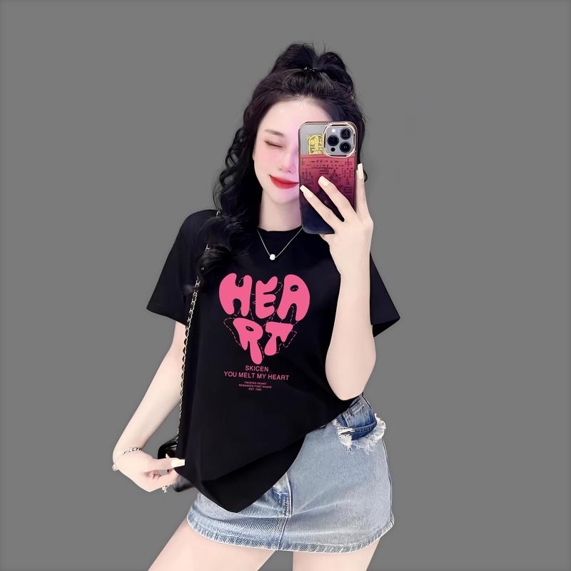  Áo Thun Thái Nữ  Mã A78  Heart tim -Form vừa 40~60kg Form rộng 50-72kg Áo Cổ Tròn Top Women Cotton mềm mịn mát 