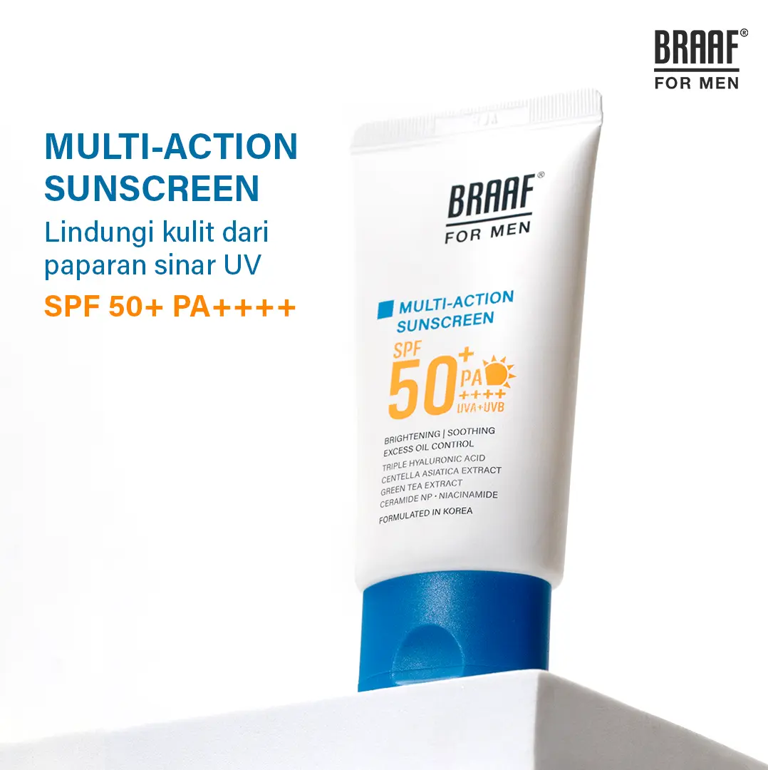 BRAAF For Men Multi-Action Sunscreen SPF 50+ PA++++ 30g Perawatan Wajah Pria