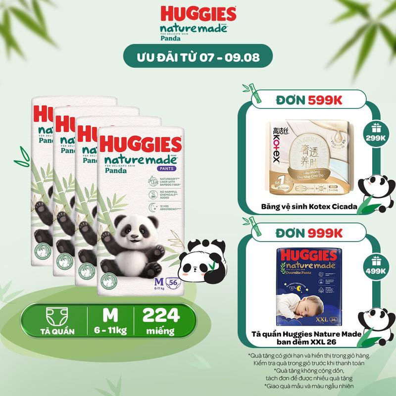 [Creator] Combo 4 Tã/Bỉm quần Huggies Naturemade Panda M56/L42/XL36/XXL24