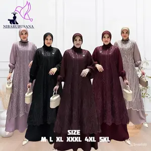 Lunarra Lace Baju Gamis Brokat Mewah Elegan Bahan Ceruty Babydoll Mix Brokat Trend 2026 Busana Muslim Wanita Mahogany