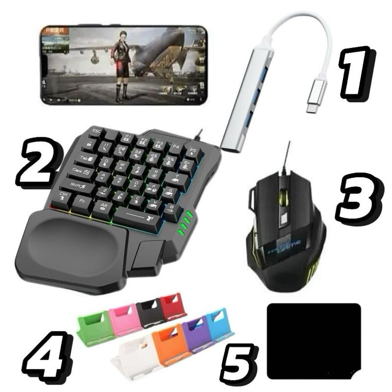 COMBO 5 món HUB OTG phím 1 tay SK58 Chuột G6 Lót + giá đỡ chơi game trên điện thoại Android (KHÔNG DÀNH CHO IOS)