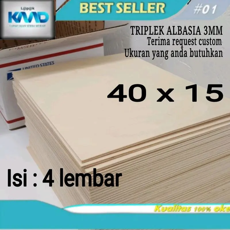 Lk - triplek  3mm albasia 40 x 15 isi : 4 lembar multiplek potongan bahan kerajinan tangan siap pakai