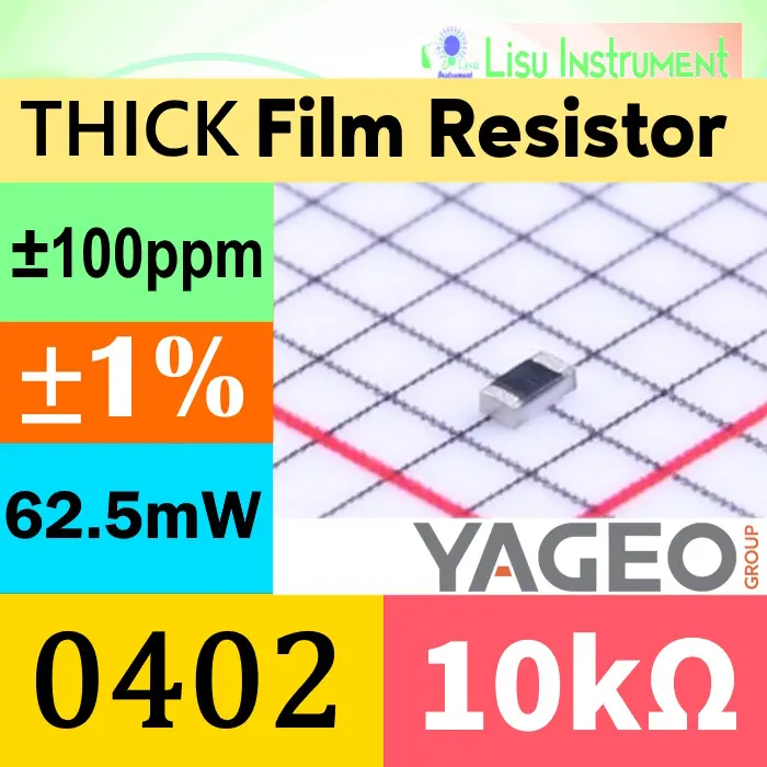 10kΩ 0402 ±1% SMD Thick Film Resistor 10k YAGEO 1210W2F0000T5E