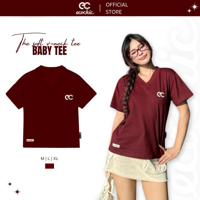 Áo Phông Baby Tee Cổ Tim ECOCHIC Chất Liệu Thun Mỹ Co Giãn 4 Chiều Vừa Vặn Local Brand Chính Hãng B163