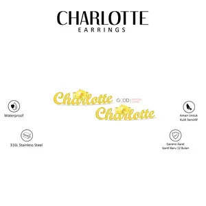 Anting Nama Titanium Wanita Bahan 316L Stainless Steel Lapis Emas 18K - Charlotte Earrings (Free Cincin)