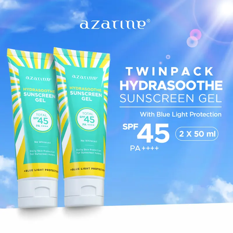 [Twin Pack Gel] Azarine Hydrasoothe Sunscreen Gel SPF45 PA++++ 50 ml Berminyak Box Wajah  Facial  Sunscren  Sunblock Berminyak 0