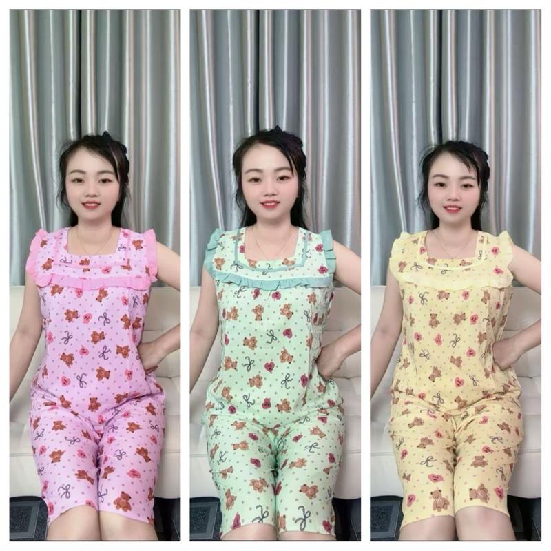 T30 40-80kg SET Đồ bộ nữ mặc ở nhà quần lửng KHÔNG TÚI lụa hàn phối viền bông nhiều mẫu Women Áo Nhung Top chất vải lụa mềm mịn mặc mát