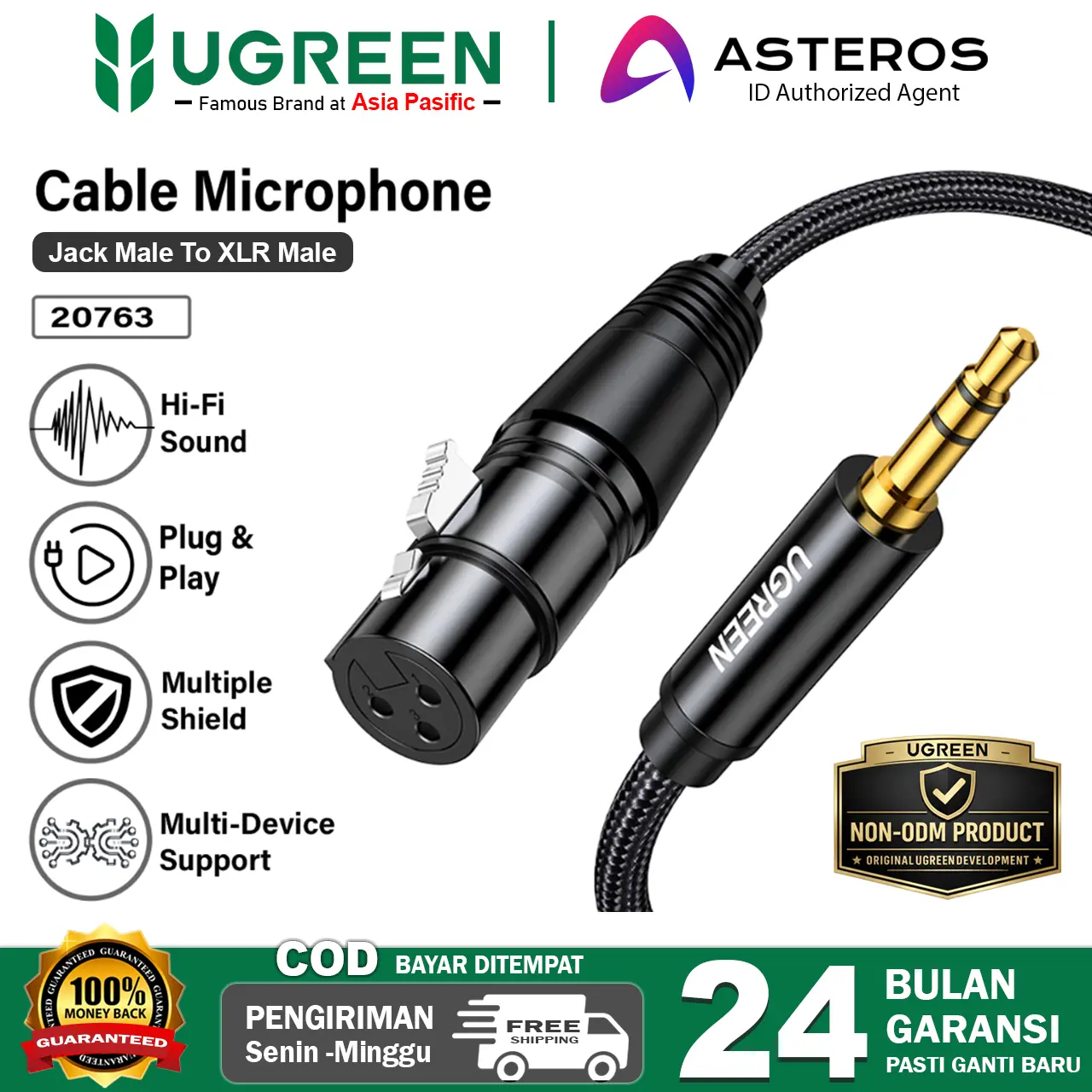 UGREEN Kabel Aux XLR To 3.5mm Audio Stereo For Microphone 1m 2m 5m Accessories
