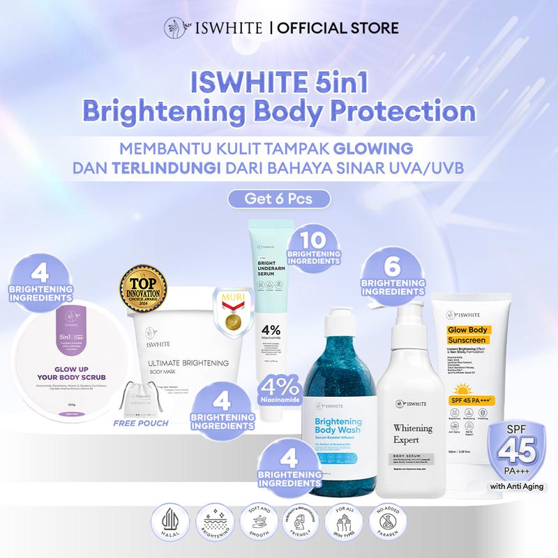 ISWHITE Perfect Glowing Body Protection Complete Package-Paket Cerah Glowing Maksimal Sebadan | Mencerahkan Kulit Hingga Ke Sela Tergelap | Halal BPOM 0