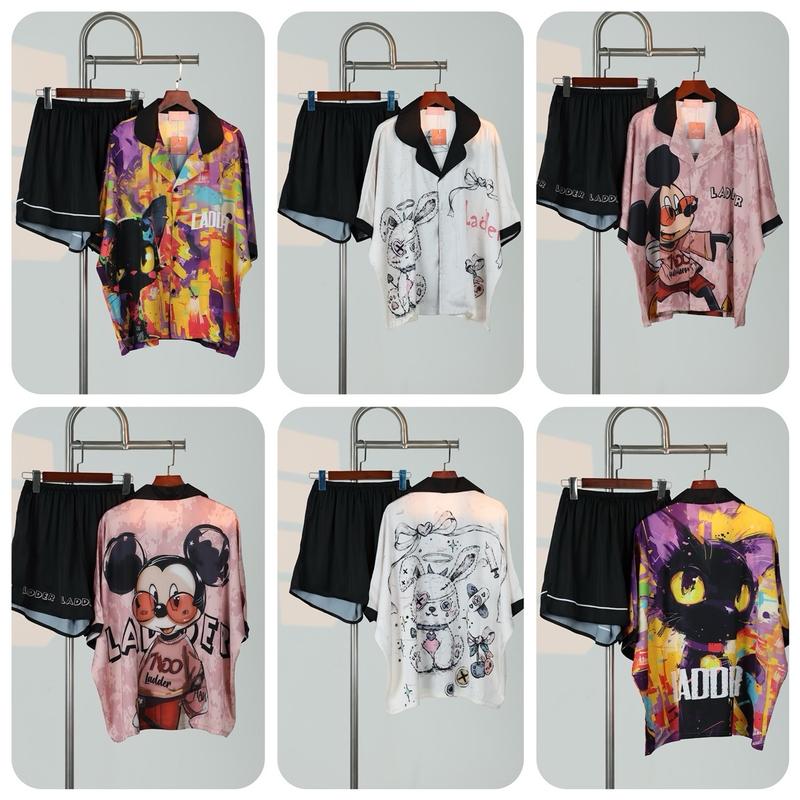 Bộ pijama Ladder đùi áo cánh dơi form rộng, chất lụa Latin mịn, size 42-65kg