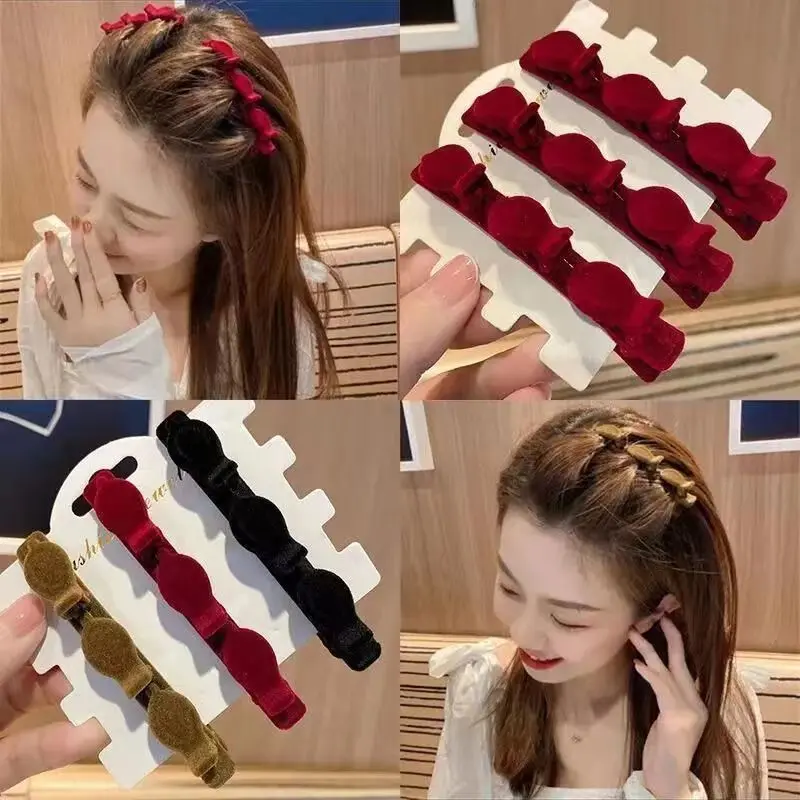 Duckbill hair clip bangs clip forehead foreign style hair clip flocking hairpin adult automatic hair braiding Sangu