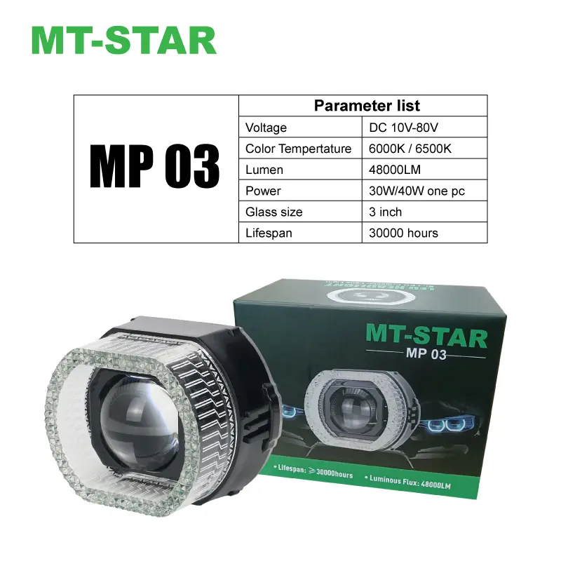 MT-STAR Projie Biled MP03 Crystal 3 INCH High Low Putih Dilengkapi Kipas Pendingin Devil dan Shroud untuk Car/Motorcycle Kabel 6