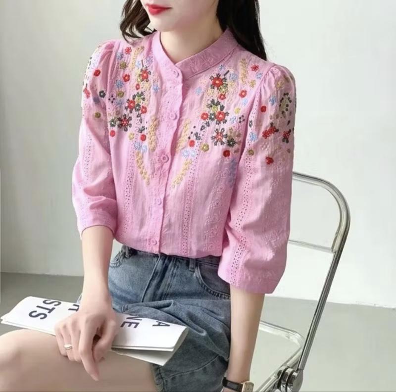 Atasan Shanvi Embroidered Cotton TM 2570 original Three M baju tren 2026 model baru model kekinian fashion kemeja bunga cantik wanita remaja cewek panjang