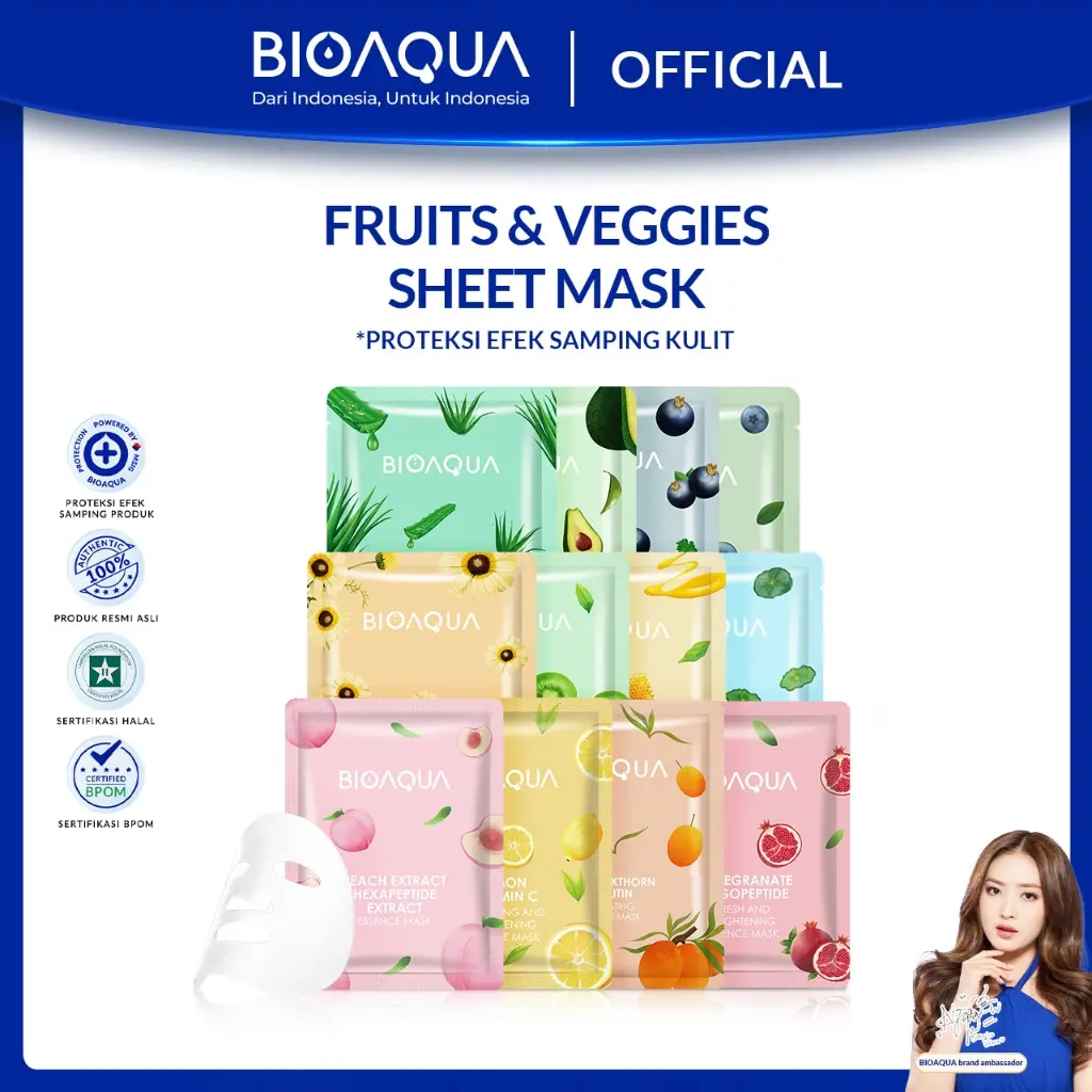 BIOAQUA Natural Skin Care Mask Masker Sheet Masker Wajah Memutihkan Anti-Acne Hyaluronic Acid - Q22A0300