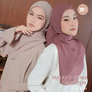 Alqeera - Malay Scarf 2 Ovale  Hijab Pelangi Pilihan Warna Tak Terbatas Hijab Trendi Hijab Anti Letoy (Hijab Malay Jumbo Jahit Tepi Poly Cotton Lembut Adem)