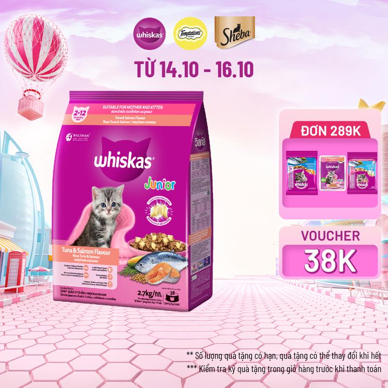 WHISKAS Thức ăn dạng hạt cho mèo con từ 2-12 tháng tuổi, 2.7kg