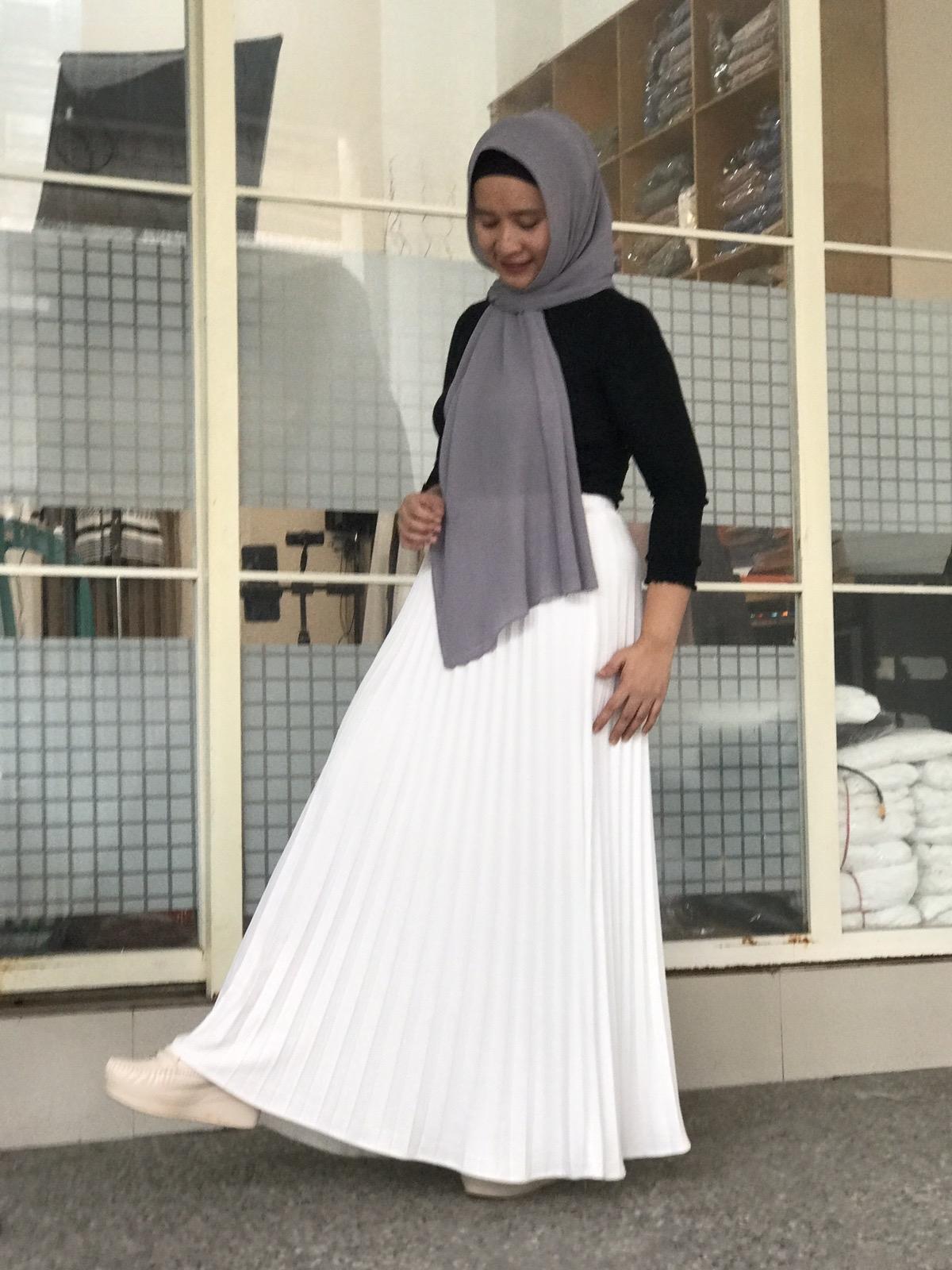 ROK PUTIH TULANG BAHAN SNOW RIB KHUSUS PANJANG 90cm bawahan wanita skirt Nyaman Tebal