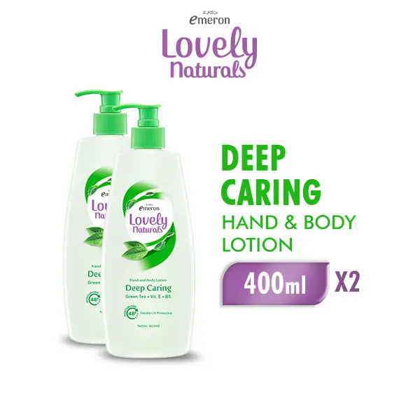 Emeron Lovely Natural Hand & Body Lotion Deep Caring Green Tea 400ml x2