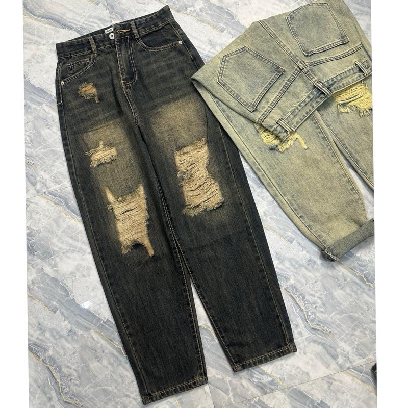 [274] Quần Baggy Jeans Cạp Cao Màu Dơ Bụi Nhạt R Nhiều 2 Bên