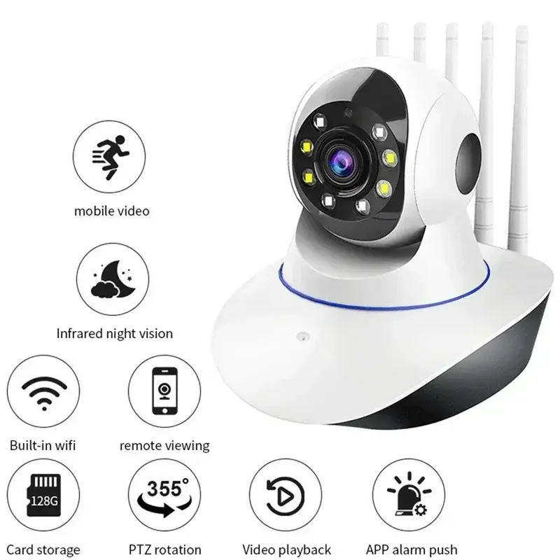5 Antennas WiFI Camera Full Color HD Home Security Protection 360° Strong Signal Surveillance Webcam Baby Monitor