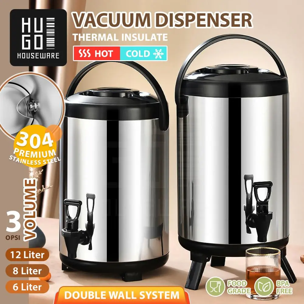 [LIVE EXCLUSIVE] HUGO Termos Air Milk Tea Bucket 6 8 12 Liter Tahan Panas Dingin Dispenser Air Minum Serbaguna Termos Stainless Steel dengan Keran Premium Quality