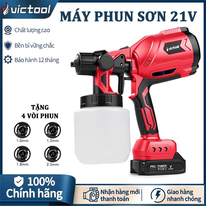 VICTOOL Máy Phun Sơn Cầm Tay Dùng Pin - Lõi Đồng Cao Cấp 4 Béc Tự Do Chọn Độ Rộng Phun | Thiết Kế Nhẹ Cầm Lâu Không Mỏi - TẶNG NGAY 4 BÉC + Sạc + Pin | Miễn Phí Ship Giao Nhanh 2H