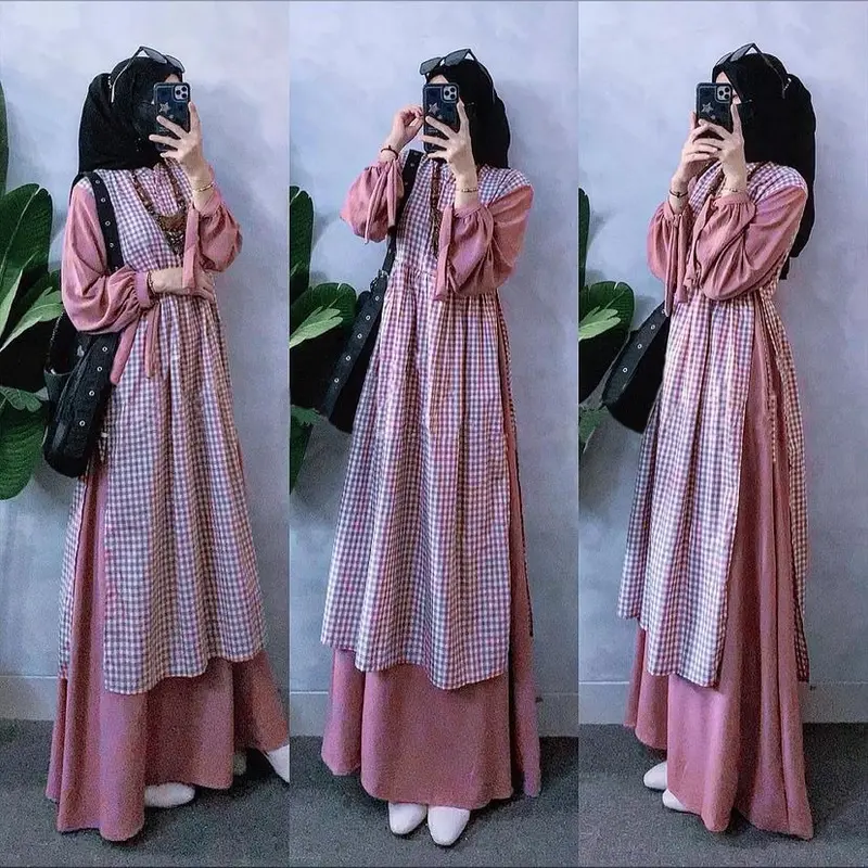 baju Gamis wanita Remaja Korean Style Muslim LD 110 Maxy Aizura Dress Bahan Catton Mix Crinkle Airflow Gamis wanita New Motif Outer Kotak Menyatu Bahan Adem Ukuran Jumbo L XL XXL Fashion Kondangan Simpel 2024 0