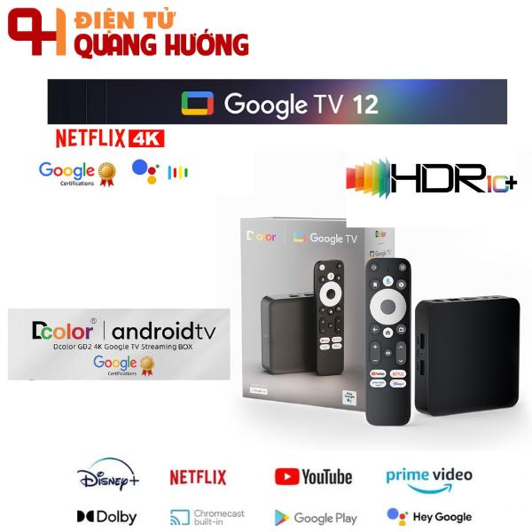 TV Box Android 12 DColor, hỗ trợ 4k UHD, Điều khiển giọng nói (có chứng chỉ( ̶N̶E̶T̶F̶L̶I̶X̶,̶ ̶G̶O̶O̶G̶L̶E̶)