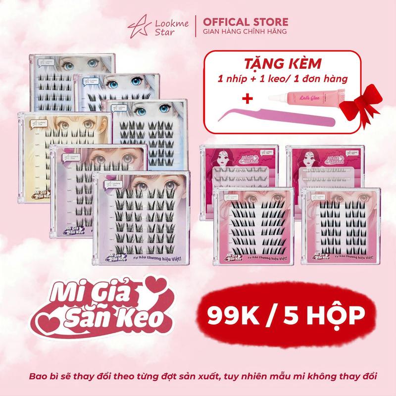 Lông Mi Giả Sẵn Keo Lookme Star- tặng nhíp + keo  - Mi Cong C, Sợi Mi Mảnh Có Thể Tái Sử Dụng, hàng Việt Nam Trang Điểm