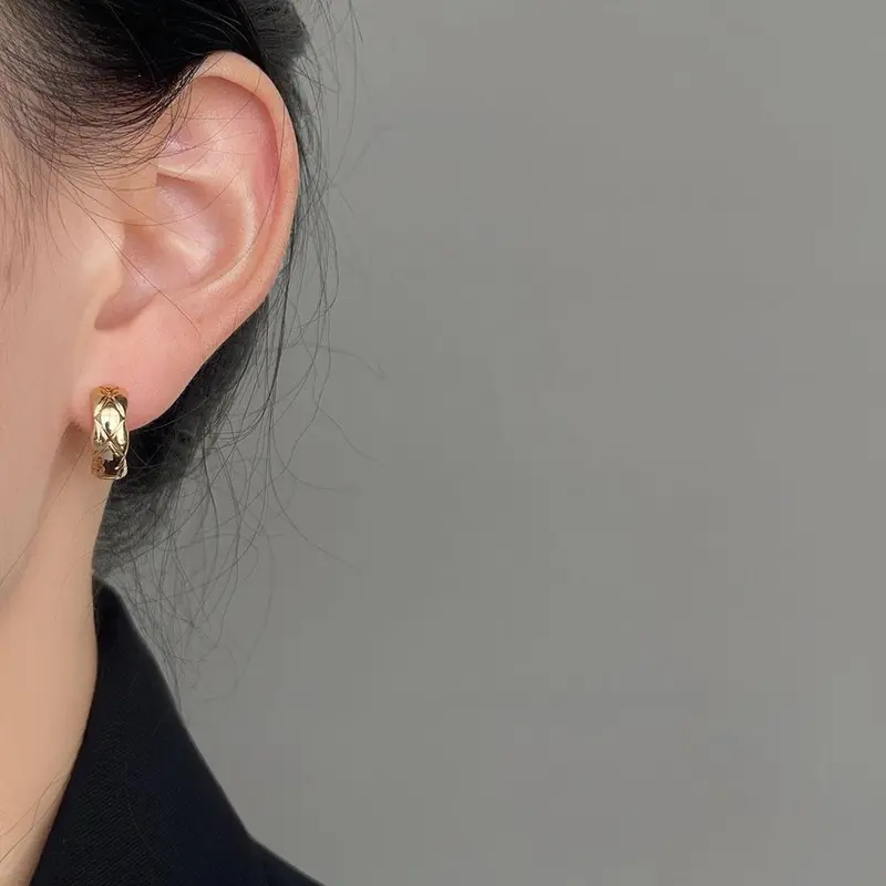 Eyori - Sier Earring 925  Sterling Silver - Anting Hoop Bulat Garis Lapis Emas 14K 1